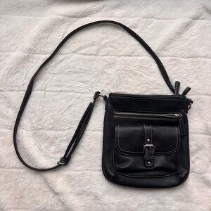Signature Black Pebbled Crossbody Bag | Contrast Stitch & Silver Buckle | Y2K